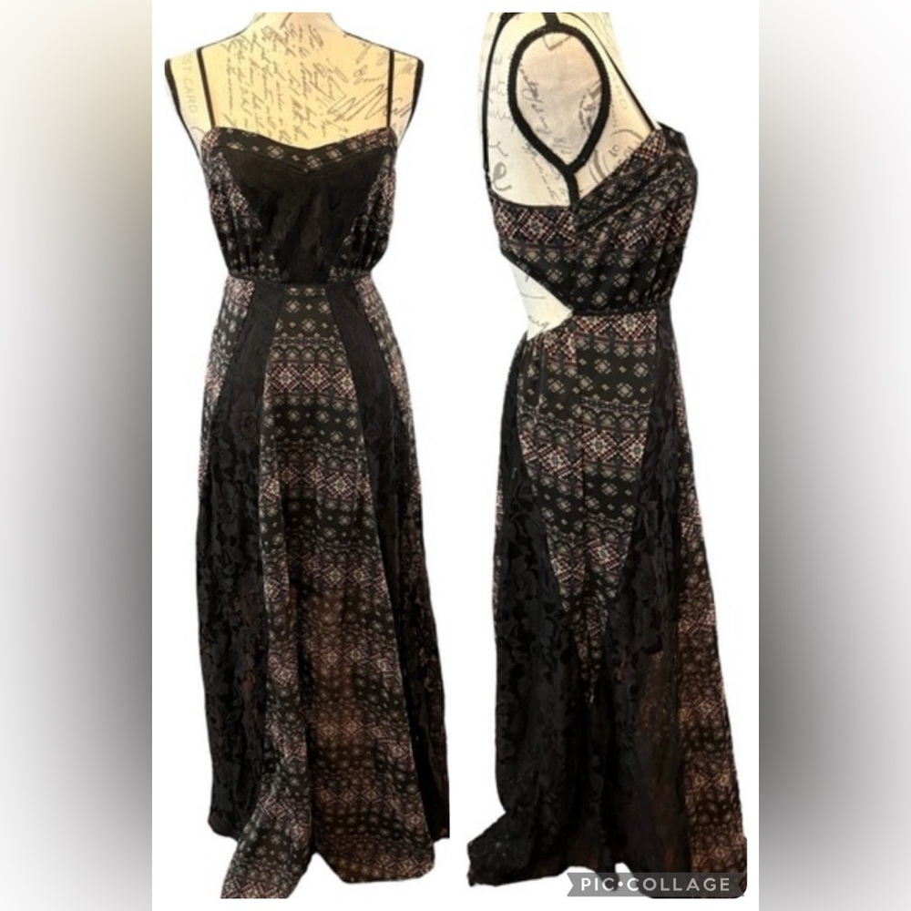 Hommage Los Angeles Sexy Maxi Boho Cut Out Dress Lace Multicolored Medium EUC